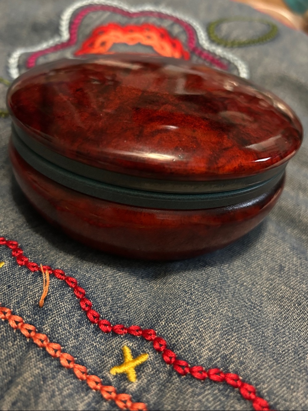 Red Marbled Alabaster Trinket Box